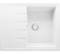 PRIMAGRAN Evier Cuisine en Granit Tout Blanc 62x50cm, Lavabo 1 bac + Kit de Vidage, Évier à Encastrer au Meuble 40cm - Milan S007
