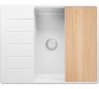 PRIMAGRAN Evier Cuisine en Granit Tout Blanc 62x50cm, Lavabo 1 bac + Kit de Vidage + Planche à Découper, Évier à Encastrer al mueble 50cm - Copenhague