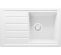 PRIMAGRAN Evier Cuisine en Granit Tout Blanc 70x44cm, Lavabo 1 bac + Kit de Vidage, Évier à Encastrer al mueble 45cm - Copenhague Easy