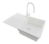PRIMAGRAN Evier Cuisine en Granit Tout Blanc 78x50cm, Lavabo 1 bac + Kit de Vidage, Évier à Encastrer al mueble 50cm - San Francisco