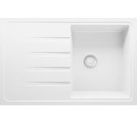 PRIMAGRAN Evier Cuisine en Granit Tout Blanc 78x50cm, Lavabo 1 bac + Kit de Vidage, Évier à Encastrer au Meuble 45cm - Milan S069