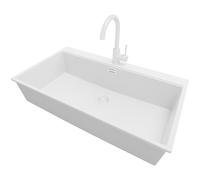 PRIMAGRAN Evier Cuisine en Granit Tout Blanc 88x50cm, Lavabo 1 bac + Kit de Vidage, Évier à Encastrer al mueble 90cm - Oslo S402