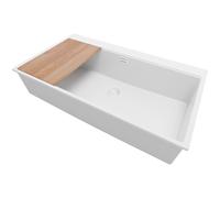 PRIMAGRAN Evier Cuisine en Granit Tout Blanc 88x50cm, Lavabo 1 bac + Kit de Vidage + Planche à Découper, Évier à Encastrer al mueble 90cm - Oslo S431