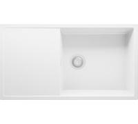 PRIMAGRAN Evier Cuisine en Granit Tout Blanc 90x50cm, Lavabo 1 bac + Kit de Vidage, Évier à Encastrer al mueble 60cm - Ibiza