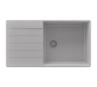 PRIMAGRAN Evier Cuisine en Granit Tout Gris 90x50cm, Lavabo 1 bac + Kit de Vidage, Évier à Encastrer au Meuble 60cm - Copenhague Top S667