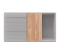 PRIMAGRAN Evier Cuisine en Granit Tout Gris 90x50cm, Lavabo 1 bac + Kit de Vidage + Planche à Découper, Évier à Encastrer au Meuble 60cm - Copenhague Top S723