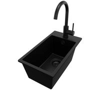 PRIMAGRAN Evier Cuisine en Granit Tout Noir 28x50cm, Lavabo 1 bac + Robinet 32x20cm + Kit de Vidage, Évier à Encastrer al mueble 30cm - Riga S061