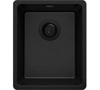 PRIMAGRAN Evier Cuisine en Granit Tout Noir 36x44cm, Lavabo 1 bac + Kit de Vidage, Évier à Encastrer al mueble 40cm - Venise Slim Easy S006