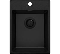 PRIMAGRAN Evier Cuisine en Granit Tout Noir 38x50cm, Lavabo 1 bac + Kit de Vidage, Évier à Encastrer al mueble 40cm - Riga S041