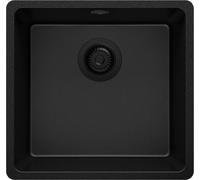 PRIMAGRAN Evier Cuisine en Granit Tout Noir 46x44cm, Lavabo 1 bac + Kit de Vidage, Évier à Encastrer al mueble 50cm - Venise Slim Easy S033