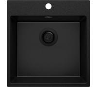 PRIMAGRAN Evier Cuisine en Granit Tout Noir 48x50cm, Lavabo 1 bac, Évier à Encastrer al mueble 50cm - Riga
