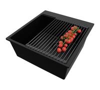 PRIMAGRAN Evier Cuisine en Granit Tout Noir 48x50cm, Lavabo 1 bac + Kit de Vidage + Égouttoir Enroulable, Évier à Encastrer al mueble 50cm - Oslo S140