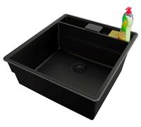 PRIMAGRAN Evier Cuisine en Granit Tout Noir 48x53cm, Lavabo 1 bac + Kit de Vidage, Évier à Encastrer al mueble 50cm - New York