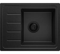 PRIMAGRAN Evier Cuisine en Granit Tout Noir 55x44cm, Lavabo 1 bac + Kit de Vidage, Évier à Encastrer al mueble 45cm - Copenhague Easy S007