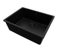 PRIMAGRAN Evier Cuisine en Granit Tout Noir 56x44cm, Lavabo 1 bac + Kit de Vidage, Évier à Encastrer au meuble 60cm - Venise Slim Easy