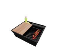 PRIMAGRAN Evier Cuisine en Granit Tout Noir 58x53cm, Lavabo 1 bac + Kit de Vidage + Accessoires, Évier à Encastrer al mueble 60cm - Oslo Pocket S233