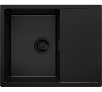 PRIMAGRAN Evier Cuisine en Granit Tout Noir 62x50cm, Lavabo 1 bac + Kit de Vidage, Évier à Encastrer al mueble 45cm - Ibiza