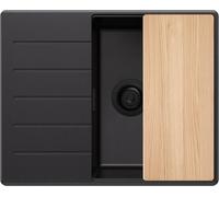 PRIMAGRAN Evier Cuisine en Granit Tout Noir 62x50cm, Lavabo 1 bac + Planche à Découper, Évier à Encastrer al mueble 45cm - Copenhague