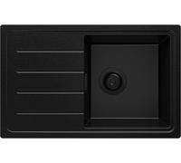 PRIMAGRAN Evier Cuisine en Granit Tout Noir 70x44cm, Lavabo 1 bac + Kit de Vidage, Évier à Encastrer al mueble 45cm - Copenhague Easy