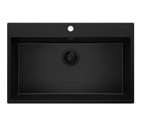 PRIMAGRAN, Evier Cuisine en Granit Tout Noir 78x50cm, Kit de Vidage, Évier à Encastrer au Meuble 80cm - Riga, Lavabo 1 Bac Q2152-Q