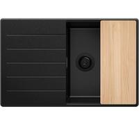 PRIMAGRAN Evier Cuisine en Granit Tout Noir 78x50cm, Lavabo 1 bac + Kit de Vidage + Planche à Découper, Évier à Encastrer al mueble 50cm - Copenhague