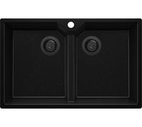 PRIMAGRAN Evier Cuisine en Granit Tout Noir 78x50cm, Lavabo 2 bacs + Kit de Vidage, Évier à Encastrer al mueble 80cm - Madrid Twin