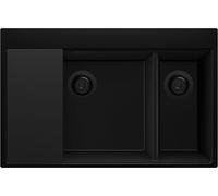 PRIMAGRAN Evier Cuisine en Granit Tout Noir 78x50cm, Lavabo 2 bacs + Kit de Vidage + Planche à Découper, Évier à Encastrer al mueble 80cm - Oslo Duo S052