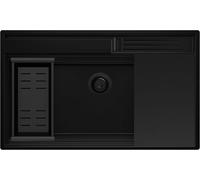 PRIMAGRAN Evier Cuisine en Granit Tout Noir 88x53cm, Lavabo 1 bac + Planche à Découper, Évier à Encastrer al mueble 90cm - Oslo Pocket
