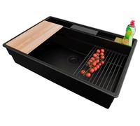 PRIMAGRAN Evier Cuisine en Granit Tout Noir - New York, 78x53cm