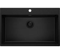 PRIMAGRAN Evier Cuisine en Granit Tout Noir 78x50cm, Lavabo 1 bac + Kit de Vidage, Évier à Encastrer al mueble 80cm - Riga S401