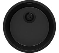 PRIMAGRAN Evier cuisine Granit Rond Tout Noir 46x46cm, Evier 1 bac + Kit de Vidage, Lavabo Cuisine al mueble 50cm - La Valette Slim S007