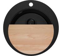 PRIMAGRAN Evier cuisine Granit Rond Tout Noir 50x50cm, Evier 1 bac + Kit de Vidage + Planche à Découper, Lavabo Cuisine au meuble 45cm - Pise