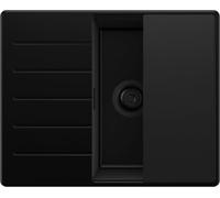 PRIMAGRAN Evier d'angle en Granit au Meuble 45cm + Kit de Vidage, 62x50cm | Set: Kit de Vidage + Planche à Découper + Lavabo Cuisine 1 Bac - Copenhague, Tout Noir