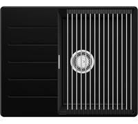 PRIMAGRAN Evier d'angle en Granit au Meuble 45cm + Kit de Vidage, 62x50cm | Set: Kit de Vidage (Siphon, bonde d’évacuation, trop-plein) + Égouttoir Enroulable + Lavabo Cuisine 1 Bac - Copenhague, Noir