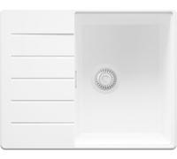 PRIMAGRAN Evier d'angle en Granit au Meuble 45cm + Kit de Vidage, 62x50cm | Set: Kit de Vidage (Siphon, bonde d’évacuation, trop-plein) + Lavabo Cuisine 1 Bac - Copenhague, Tout Blanc