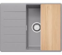 PRIMAGRAN Evier d'angle en Granit Gris 62x50cm, Lavabo Cuisine 1 bac + Kit de Vidage + Planche à Découper, Évier à Encastrer au Meuble 45cm - Copenhague S249