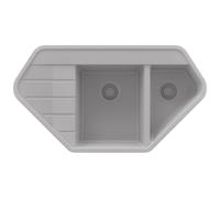 PRIMAGRAN Evier d'angle en Granit Gris 90x50cm, Lavabo Cuisine 1,5 bacs + Kit de Vidage, Évier à Encastrer al mueble 70cm - Copenhague Corner