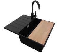 PRIMAGRAN, Evier d'angle en Granit Noir 62x50cm, Accessoire, Évier à Encastrer au Meuble 45cm, Beau, Lavabo Cuisine 1 Bac V3756-Y