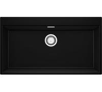 PRIMAGRAN Evier d'angle en Granit Noir 88x50cm, Lavabo Cuisine 1 bac + Kit de Vidage, Évier à Encastrer au Meuble 90cm - Oslo S633