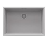 PRIMAGRAN Evier sous Plan au Meuble 70cm + Kit de Vidage, 66x47cm | Set: Kit de Vidage (Siphon, bonde d’évacuation, trop-plein) + Evier en Granit 1 Bac - London, Tout Gris