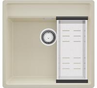 PRIMAGRAN Evier Sous Plan Beige 56x53cm, Evier en Granit 1 bac + Kit de Vidage, Évier al mueble 60cm - Bergen S131