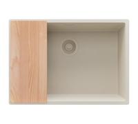 PRIMAGRAN Evier Sous Plan Beige 66x47cm, Evier en Granit 1 bac + Kit de Vidage + Planche à Découper, Évier al mueble 70cm - London S452