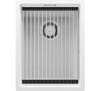 PRIMAGRAN Evier Sous Plan Blanc 36x47cm, Evier en Granit 1 bac + Kit de Vidage + Égouttoir Enroulable, Évier al mueble 40cm - Prague S097