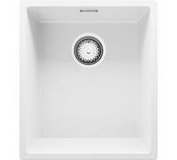 PRIMAGRAN Evier Sous Plan Blanc 41x47cm, Evier en Granit 1 bac + Kit de Vidage, Évier al mueble 45cm - London S104