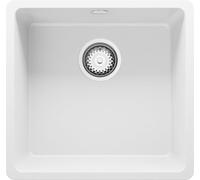 PRIMAGRAN Evier Sous Plan Blanc 46x44cm, Evier en Granit 1 bac + Kit de Vidage, Évier al mueble 50cm - Venise Easy S028