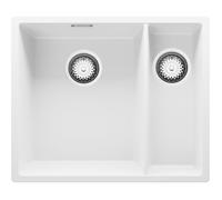 PRIMAGRAN Evier Sous Plan Blanc 56x47cm, Evier en Granit 1,5 bacs + Kit de Vidage, Évier al mueble 60cm - London Duo S002