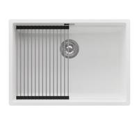 PRIMAGRAN Evier Sous Plan Blanc 66x47cm, Evier en Granit 1 bac + Kit de Vidage + Égouttoir Enroulable, Évier al mueble 70cm - Prague S510