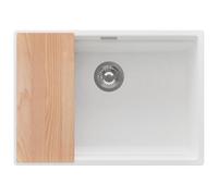 PRIMAGRAN Evier Sous Plan Blanc 66x47cm, Evier en Granit 1 bac + Robinet 32x20cm + Kit de Vidage + Planche à Découper, Évier al mueble 70cm - Prague S492