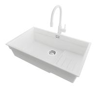 PRIMAGRAN Evier Sous Plan Blanc 76x47cm, Evier en Granit 1 bac + Kit de Vidage, Évier al mueble 80cm - Prague