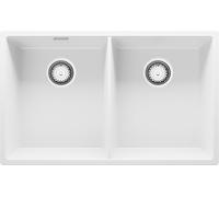 PRIMAGRAN Evier Sous Plan Blanc 76x47cm, Evier en Granit 2 bacs + Robinet 40x20cm + Kit de Vidage, Évier al mueble 80cm - London Twin S002